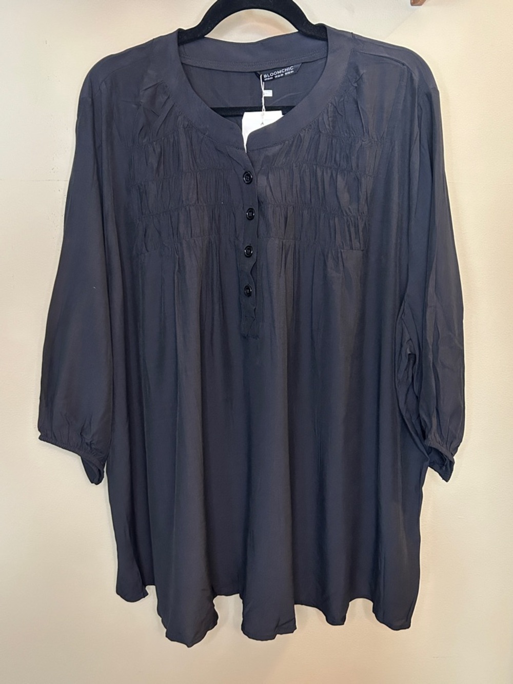 BloomChic Black Henley 3/4 Sleeve Blouse